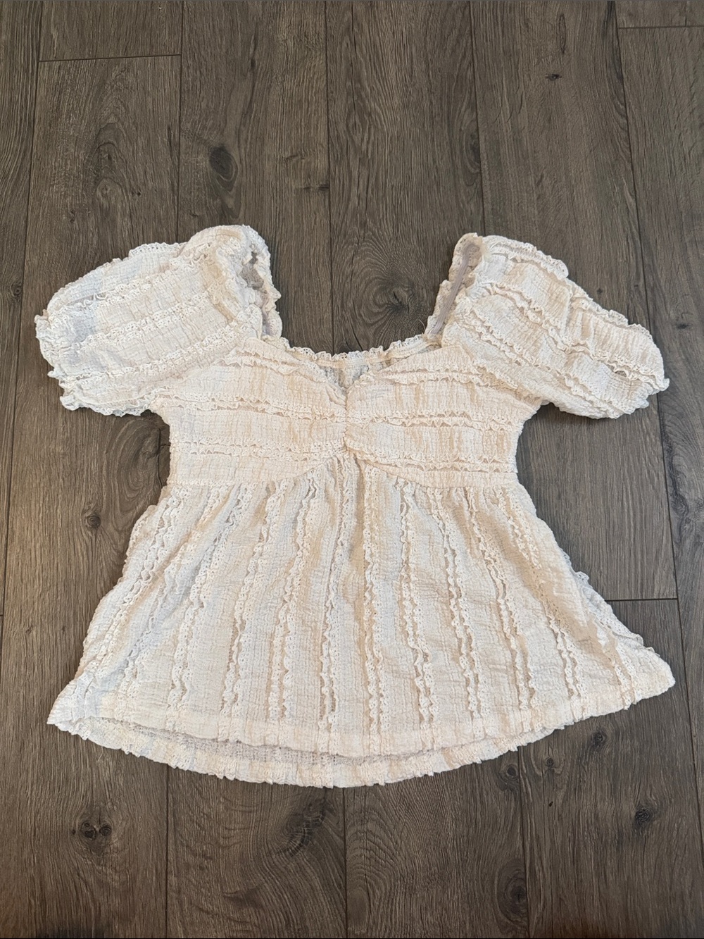 SHEIN Cream Smocked Peasant Top BNWOT- Women - never worn